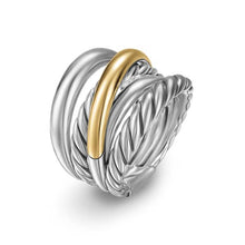 Load image into Gallery viewer, Crossover Five Row Ring in Sterling Silver with 14K Yellow Gold, 17.5mm

