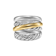 Load image into Gallery viewer, Crossover Five Row Ring in Sterling Silver with 14K Yellow Gold, 17.5mm
