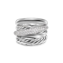 Load image into Gallery viewer, Crossover Five Row Ring in Sterling Silver with Diamonds, 17.5mm
