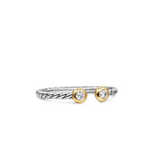 Load image into Gallery viewer, Cable Open Round Ring in Sterling Silver with 18K Yellow Gold and Diamonds, 3.9mm

