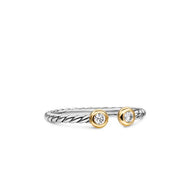 Cable Open Round Ring in Sterling Silver with 18K Yellow Gold and Diamonds, 3.9mm