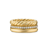 DY Mercer Three Row Ring in 18K Yellow Gold with Diamonds, 8.9mm