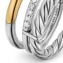 Load image into Gallery viewer, DY Mercer Three Row Ring in Sterling Silver with 18K Yellow Gold and Diamonds, 8.9mm
