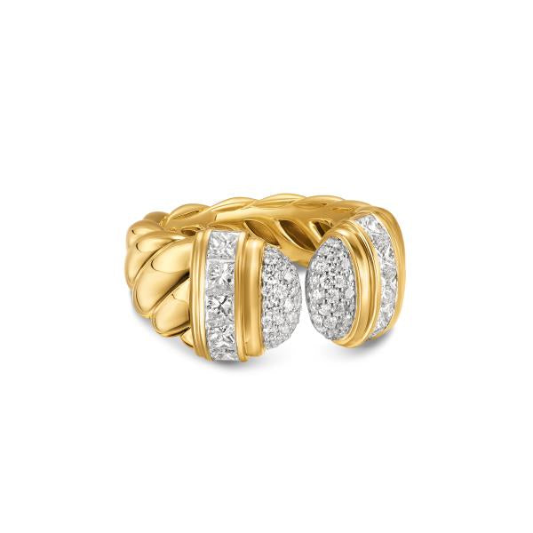 Sculpted Cable Open Cocktail Ring in 18K Yellow Gold with Diamonds, 12.4mm