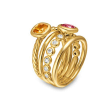 Load image into Gallery viewer, DY Mercer Color Stone Multi Row Ring in 18K Yellow Gold with Citrine, Pink Tourmaline and Diamonds, 10mm
