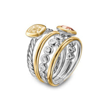 Load image into Gallery viewer, DY Mercer Color Stone Multi Row Ring in Sterling Silver with 18K Yellow Gold, Champagne Citrine, Morganite and Diamonds, 10mm
