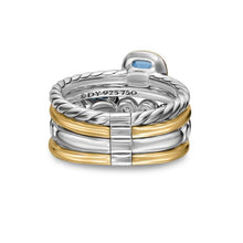 Load image into Gallery viewer, DY Mercer Color Stone Multi Row Ring in Sterling Silver with 18K Yellow Gold, Blue Topaz and Diamonds, 10mm
