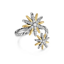 Load image into Gallery viewer, Starburst Bypass Ring in Sterling Silver with 18K Yellow Gold and Diamonds, 24.6mm

