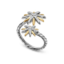 Load image into Gallery viewer, Starburst Bypass Ring in Sterling Silver with 18K Yellow Gold and Diamonds, 24.6mm
