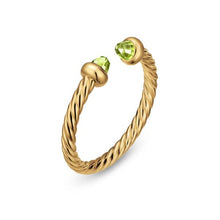 Load image into Gallery viewer, Micro Cablespira Flex Open Ring in 18K Yellow Gold with Peridot, 2.5mm
