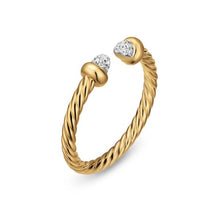 Load image into Gallery viewer, Micro Cablespira Flex Open Ring in 18K Yellow Gold with Pav Diamond Domes, 2.5mm
