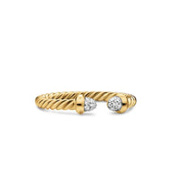 Micro Cablespira Flex Open Ring in 18K Yellow Gold with Pave Diamond Domes, 2.5mm