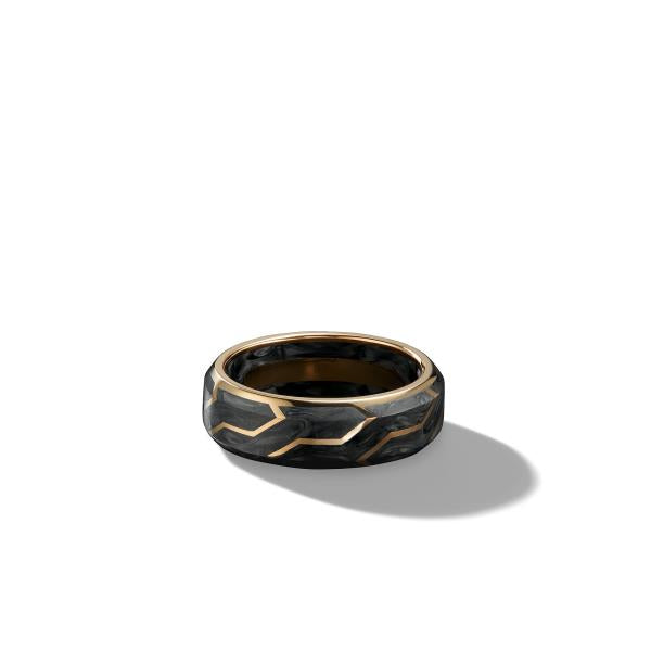 Forged Carbon Band Ring with 18K Yellow Gold
