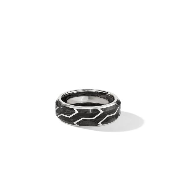 Forged Carbon Band Ring in 18K White Gold, 8.5mm