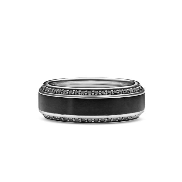 Beveled Band Ring in Black Titanium with Black Diamonds, 8mm