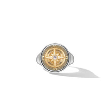 Load image into Gallery viewer, Maritime Compass Signet Ring in Sterling Silver with 18K Yellow Gold and Center Diamond, 19.4mm
