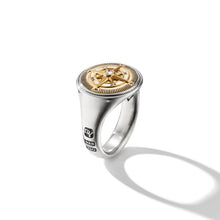 Load image into Gallery viewer, Maritime Compass Signet Ring in Sterling Silver with 18K Yellow Gold and Center Diamond, 19.4mm
