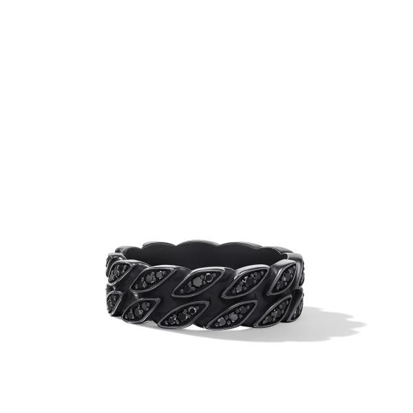 Curb Chain Band Ring in Black Titanium with Black Diamonds, 8mm