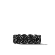 Load image into Gallery viewer, Curb Chain Band Ring in Black Titanium with Black Diamonds, 8mm

