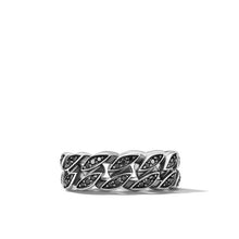 Load image into Gallery viewer, Curb Chain Band Ring in Sterling Silver with Black Diamonds, 8mm
