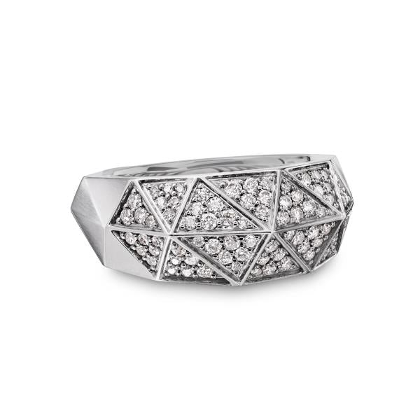 Torqued Faceted Signet Ring in Sterling Silver with Diamonds, 11.3mm