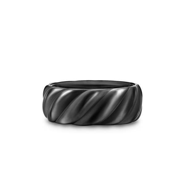 Sculpted Cable Band Ring in Black Titanium, 9mm