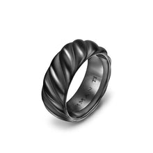 Load image into Gallery viewer, Sculpted Cable Band Ring in Black Titanium, 9mm
