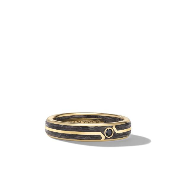 Forged Carbon Band Ring in 18K Yellow Gold with Center Black Diamond