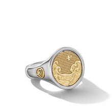 Load image into Gallery viewer, Water and Fire Duality Signet Ring in Sterling Silver with 18K Yellow Gold
