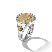 Load image into Gallery viewer, Water and Fire Duality Signet Ring in Sterling Silver with 18K Yellow Gold
