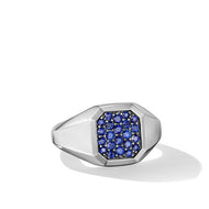 Streamline Signet Ring in Sterling Silver with Blue Sapphires, 14mm
