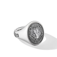Petrvs Wolf Signet Ring in Sterling Silver, 21.5mm