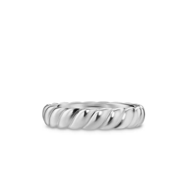 Sculpted Cable Band Ring in 18K White Gold, 5mm