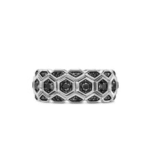 Load image into Gallery viewer, Hex Stack Ring in Sterling Silver with Black Diamonds, 9.3mm
