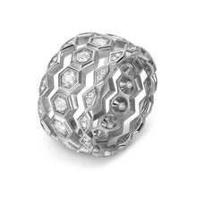 Load image into Gallery viewer, Hex Stack Ring in Sterling Silver with Diamonds, 9.3mm

