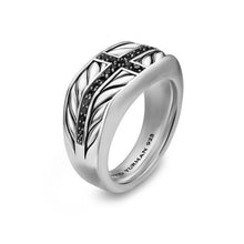 Load image into Gallery viewer, Chevron Three Sided Signet Ring in Sterling Silver with Black Diamonds, 12.5mm
