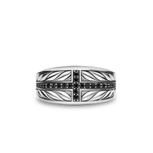 Load image into Gallery viewer, Chevron Three Sided Signet Ring in Sterling Silver with Black Diamonds, 12.5mm
