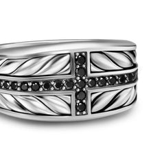 Load image into Gallery viewer, Chevron Three Sided Signet Ring in Sterling Silver with Black Diamonds, 12.5mm
