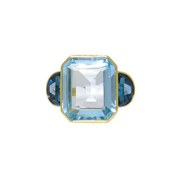 Royal Collection 3 Stone Blue Topaz Ring