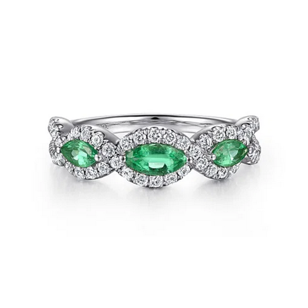 Gabriel Twisted Diamond Rows and Emerald Marquise Stones Ring