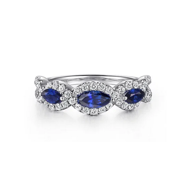 Gabriel Twisted Diamond Rows and Sapphire Marquise Stones Ring