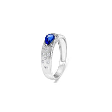 Load image into Gallery viewer, Royal Collection 14K White Gold Pear Sapphire &amp; Burnished Diamond Ring
