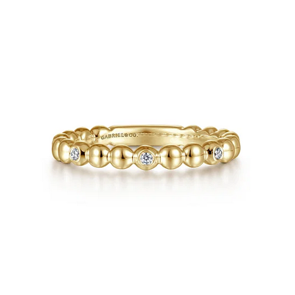 Gabriel Gold Beaded Station and Diamond Stackable Ring