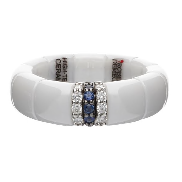 Roberto Demeglio Diamond & Sapphire White Ceramic Ring