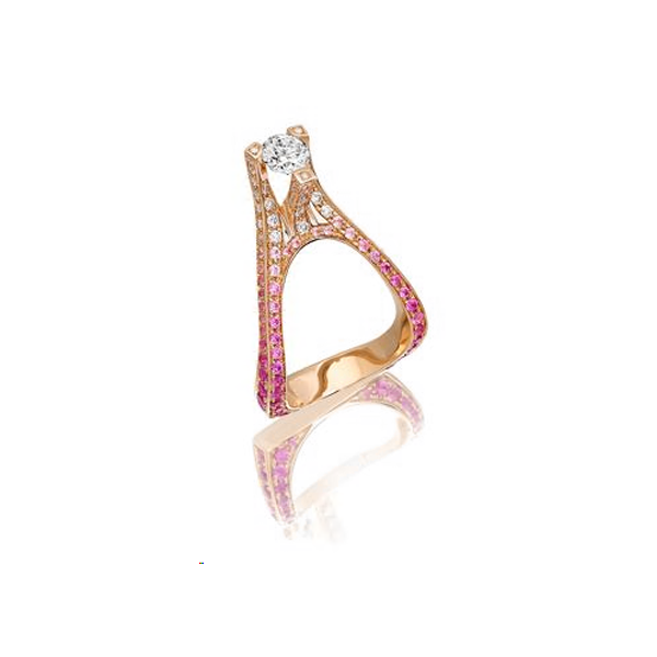 Palmiero Curved Diamond & Pink Sapphire Ring