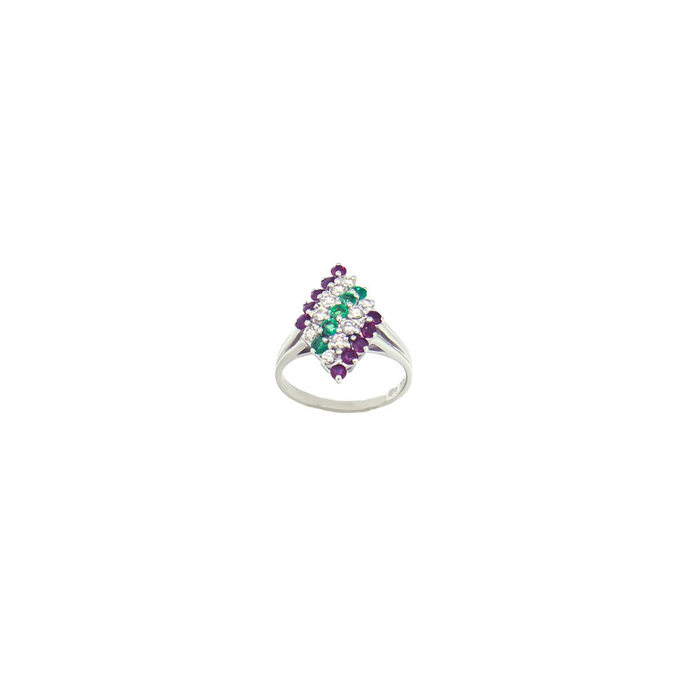 Royal Estate Multi Row Diamond Ruby & Emerald Ring