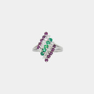 Royal Estate Multi Row Diamond Ruby & Emerald Ring