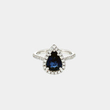 Load image into Gallery viewer, Royal Estate Pear-Shaped Royal Blue Sapphire Halo Ring in White Gold
