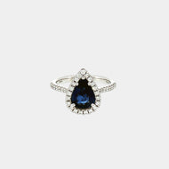 Royal Estate Pear-Shaped Royal Blue Sapphire Halo Ring in White Gold