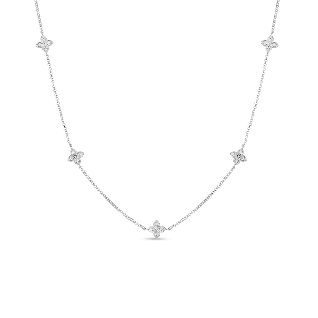 ROBERTO COIN 18K WHITE GOLD 5-STATION FLOWER DIAMOND NECKLACE